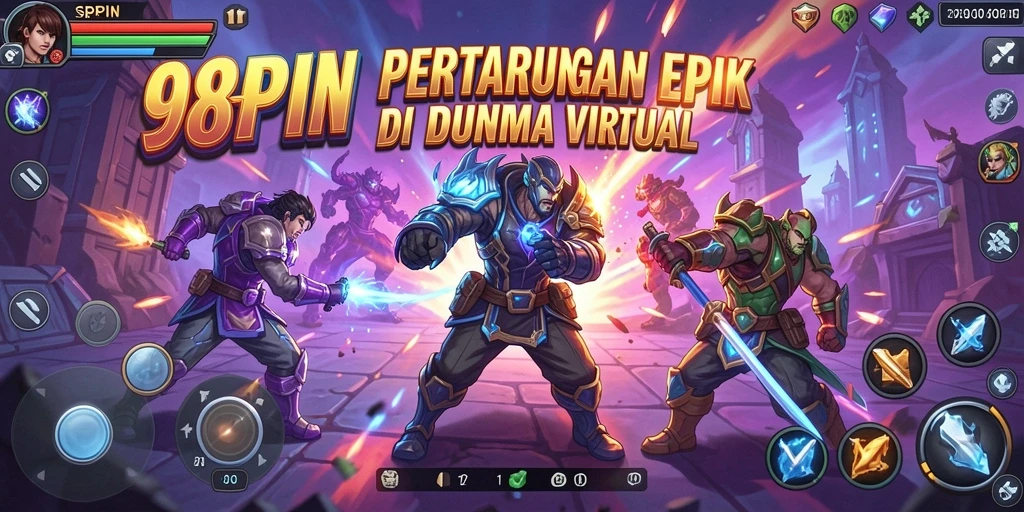 Tampilan pertarungan seru dalam game 98SPIN dengan karakter beragam.