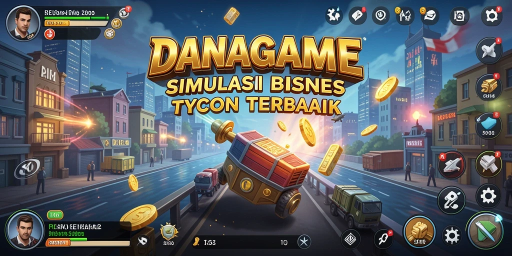 Tampilan gameplay menarik dari DANAGAME yang menantang pemain membangun bisnis.