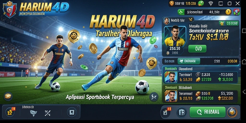 Screenshot utama HARUM4D menampilkan antarmuka pengguna Sportsbook yang menarik.
