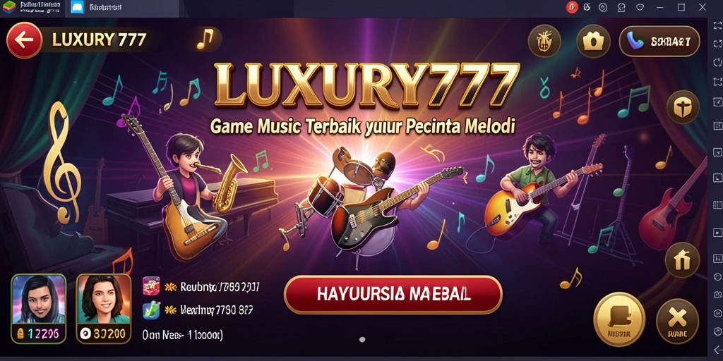 Screenshot gameplay LUXURY777 menunjukkan antarmuka yang menarik dan musik yang menggoda.