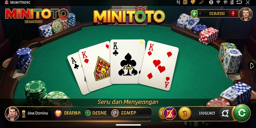 Tampilan gameplay seru MINITOTO dengan pemain yang bersaing di meja Domino.