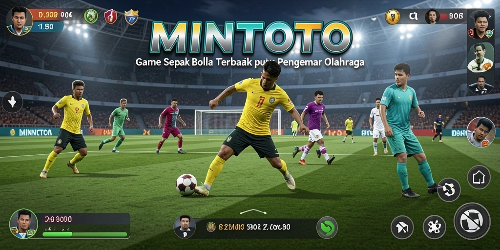 Tangkapan layar permainan MINTOTO dengan aksi sepak bola yang mendebarkan.