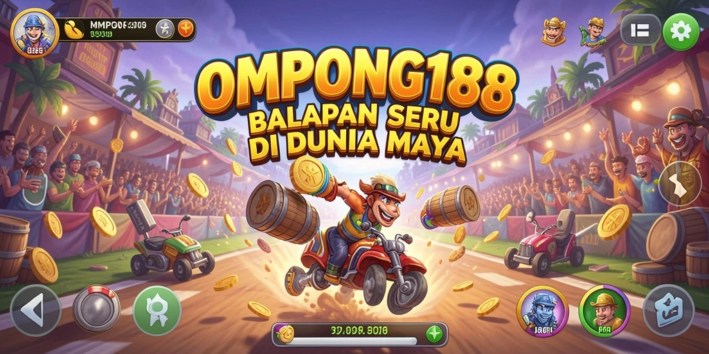 Gameplay Racing OMPONG188 menampilkan aksi balapan yang mendebarkan.