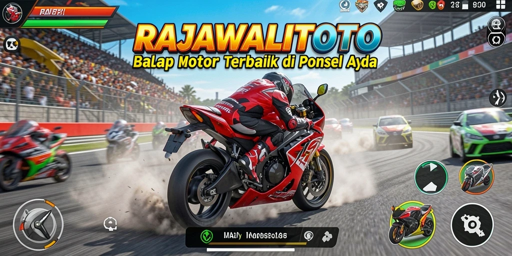 Gameplay RAJAWALITOTO yang mendebarkan dengan balapan motor yang cepat.