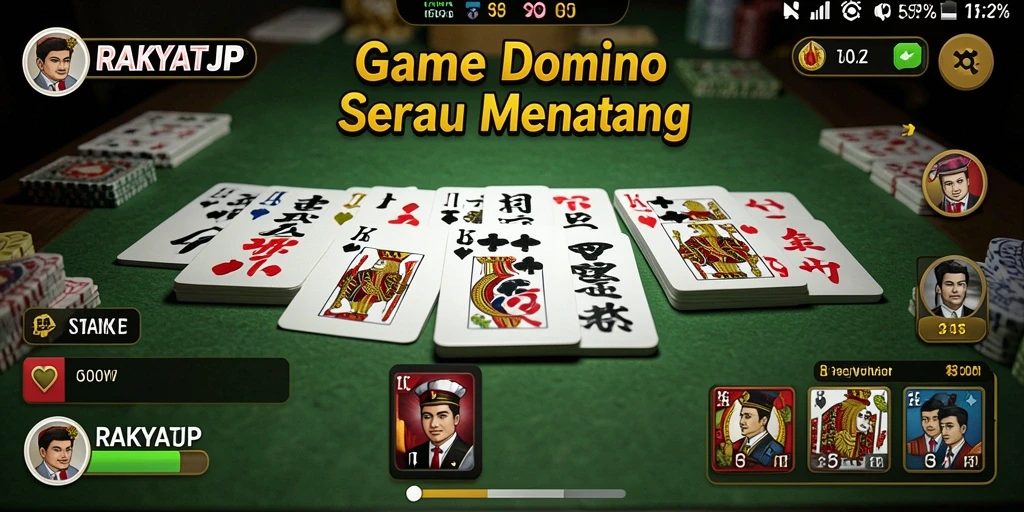 Tampilan gameplay RAKYATJP menampilkan duel domino yang seru.