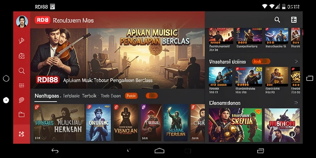 Tampilan utama RDI88 saat memainkan musik dengan antarmuka yang menarik.