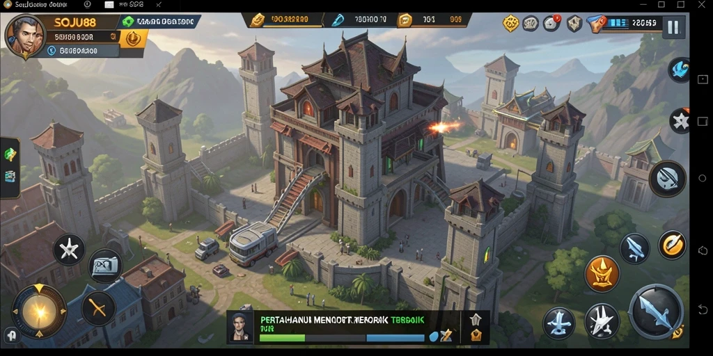 Tampilan seru dari gameplay Tower Defense SOJU88.