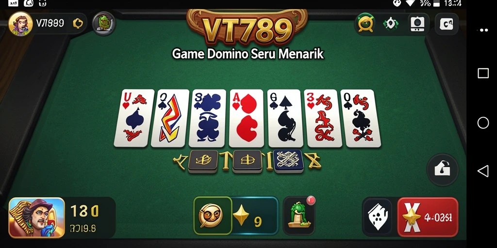 Tampilan gameplay VT789 yang menarik dengan kartu domino berwarna-warni.