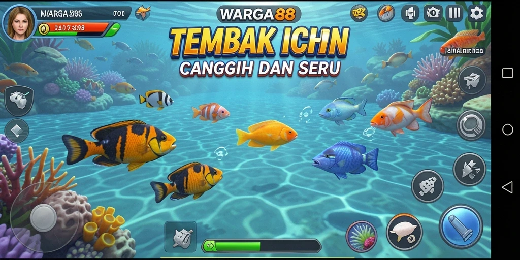 Screenshot gameplay WARGA88 menampilkan aksi menembak ikan yang seru dan dinamis.